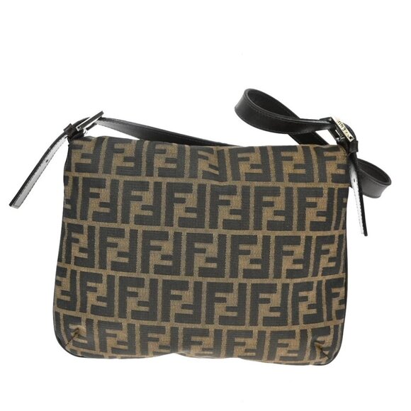 FENDI Logo Mamma Zucca Pattern Shoulder Bag Canvas Leather Brown Italy - Picture 3 of 14
